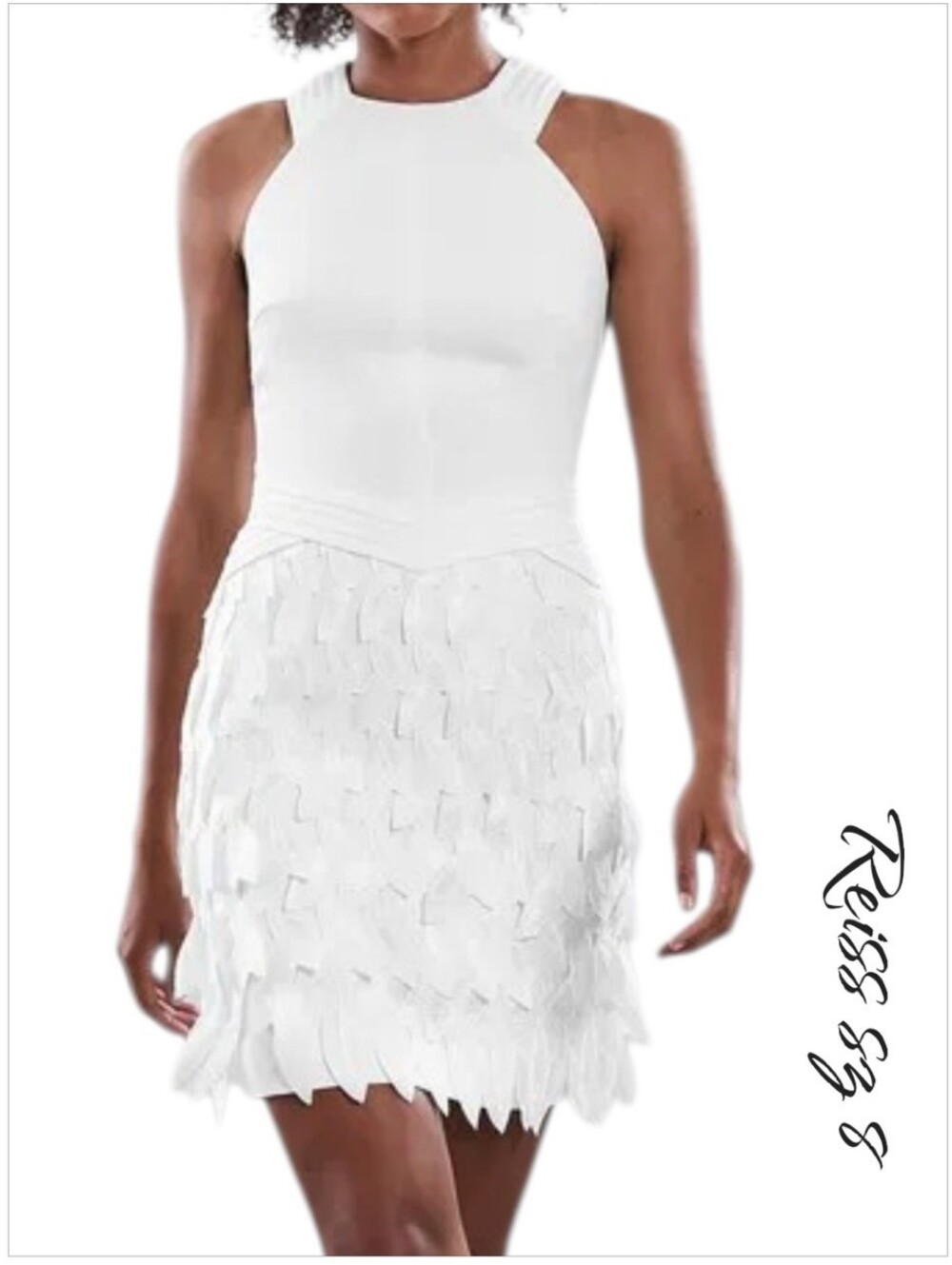 REISS White Flora Feather-Trim Halter Mini Dress Sz 8 - Picture 3 of 16